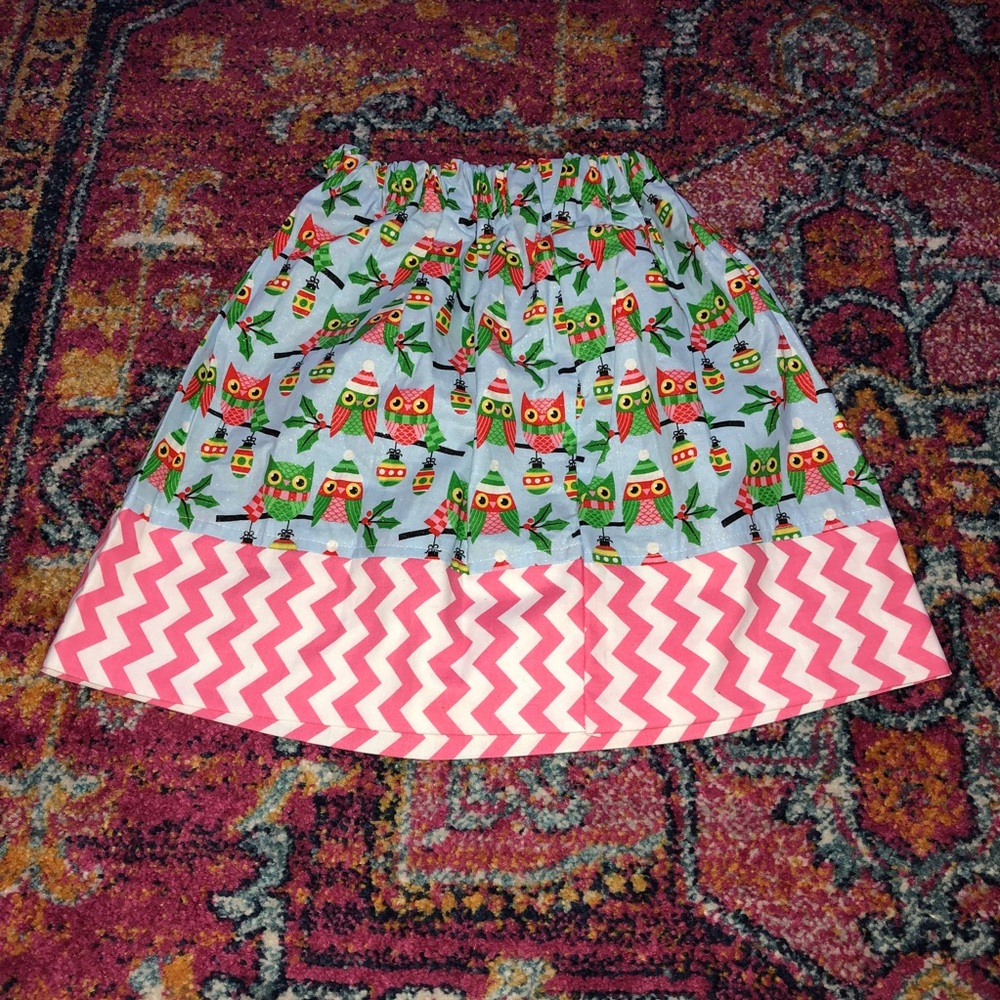 Christmas Owl Chevron pink girls skirt size 7/8